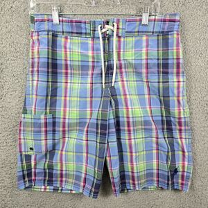 Vintage Polo Ralph Lauren Men's Blue Plaid Board Short Swim Trunks Size S